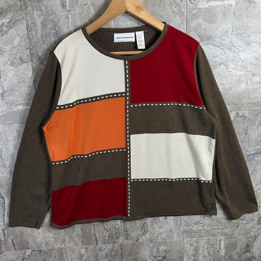 Alfred‎ Dunner multicoloured patchwork sweater Woman's Size XL #knitwear